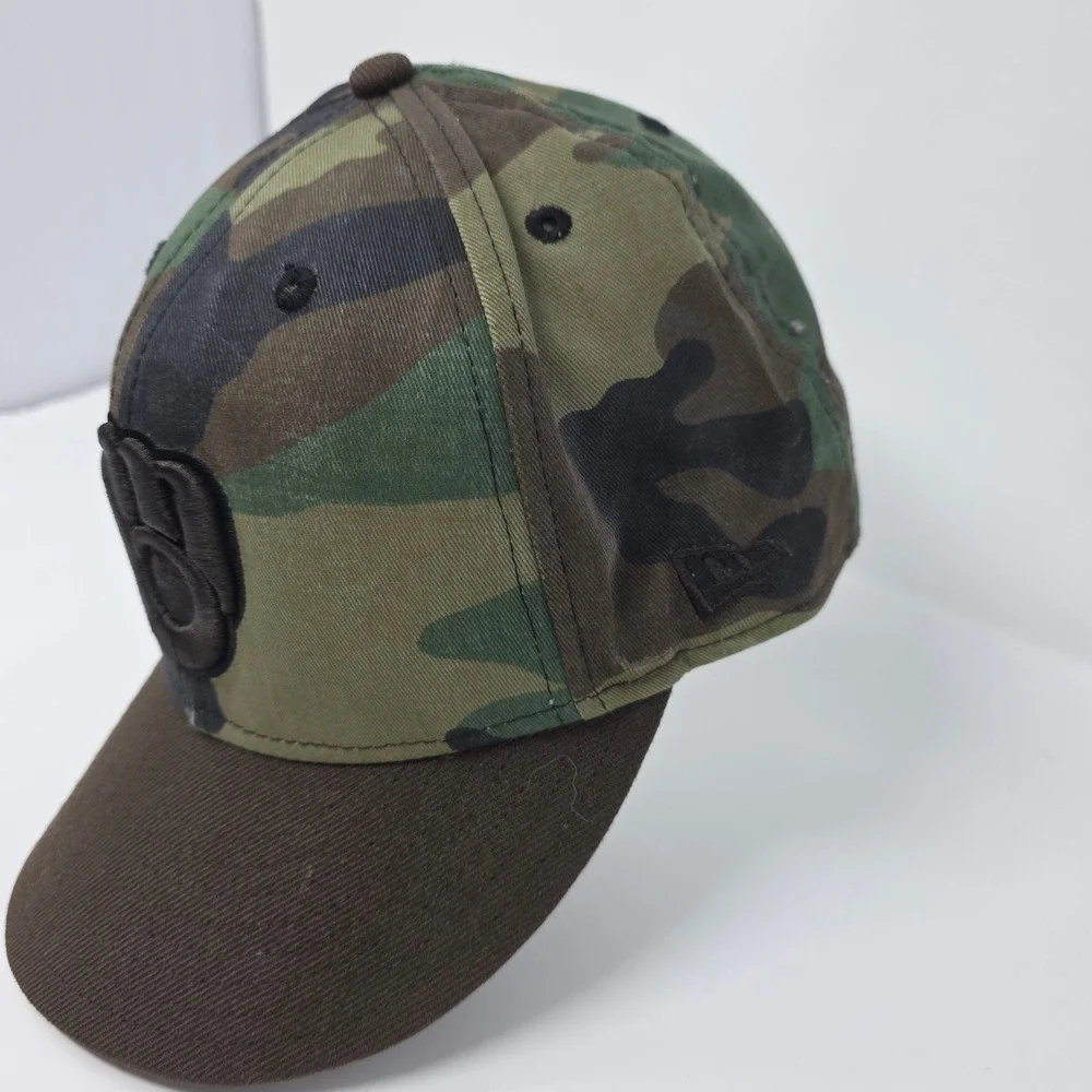 New Era Milwaukee Brewers Hat 7 1/4 Camo MLB Baseball Cap Cotton Wool Fitted Hat